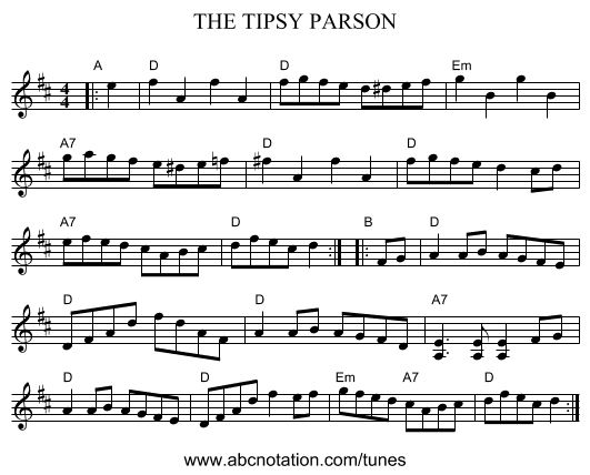 THE TIPSY PARSON - staff notation