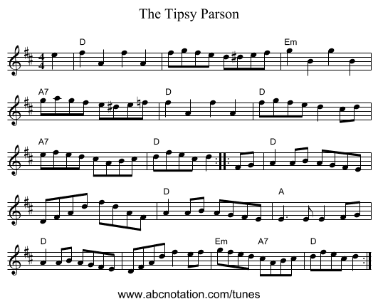The Tipsy Parson - staff notation