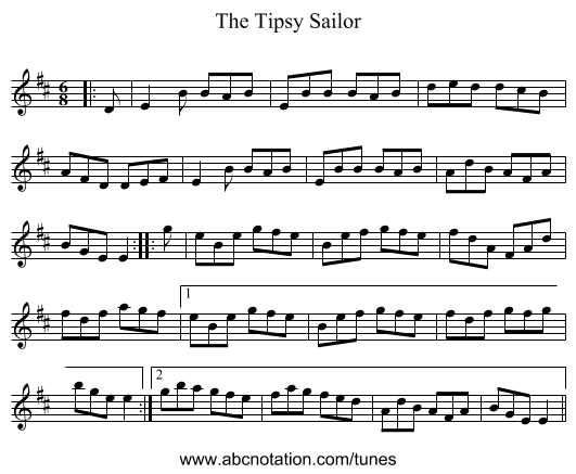 The Tipsy Sailor - staff notation