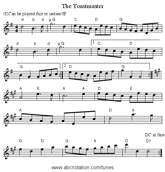 The Toastmaster - staff notation