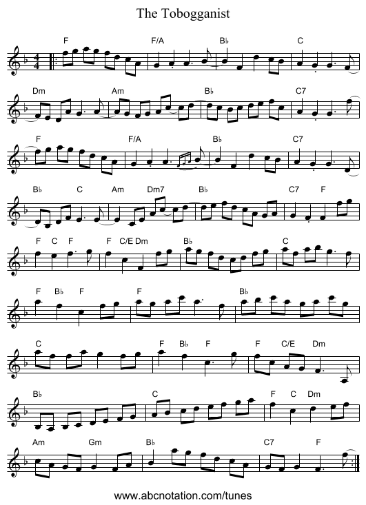 The Tobogganist - staff notation