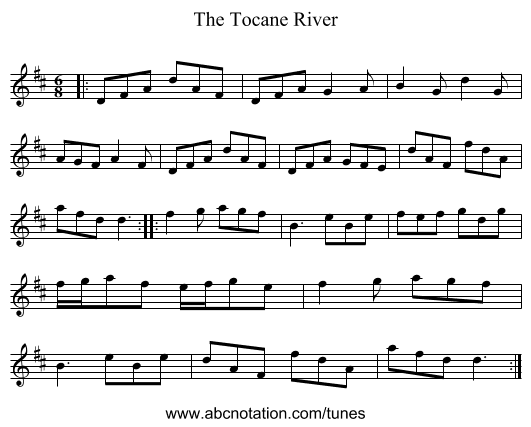 The Tocane River - staff notation