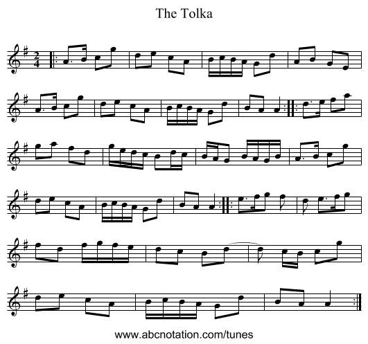 The Tolka - staff notation