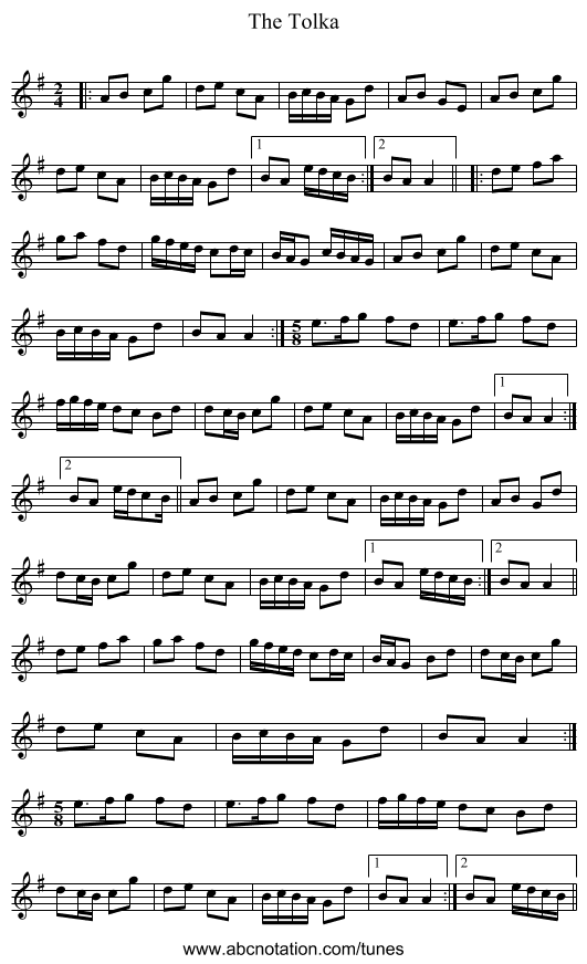 The Tolka - staff notation