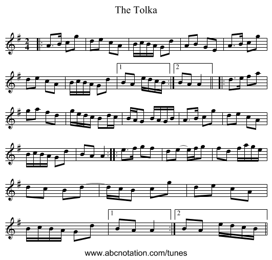 The Tolka - staff notation