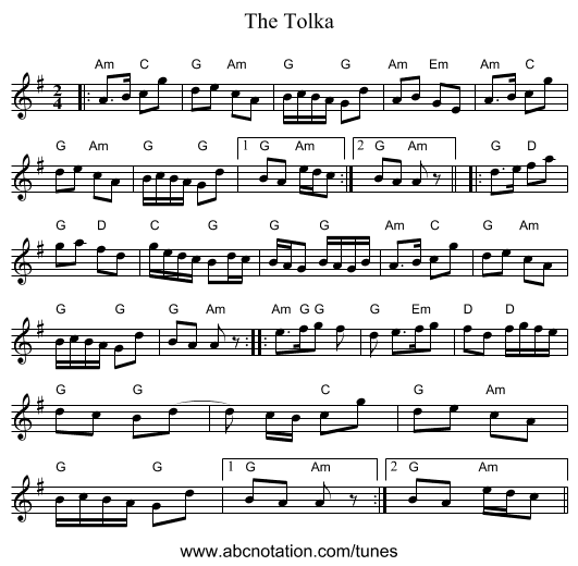The Tolka - staff notation