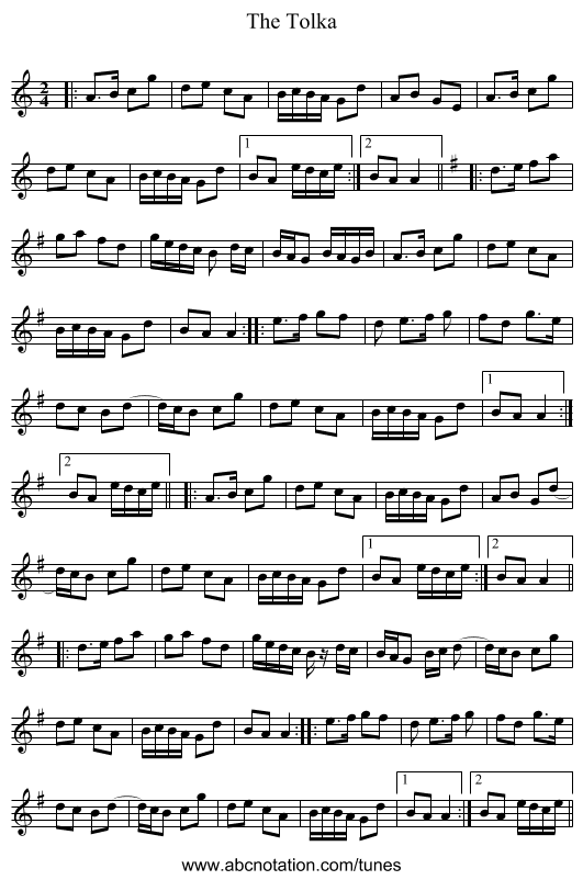 The Tolka - staff notation