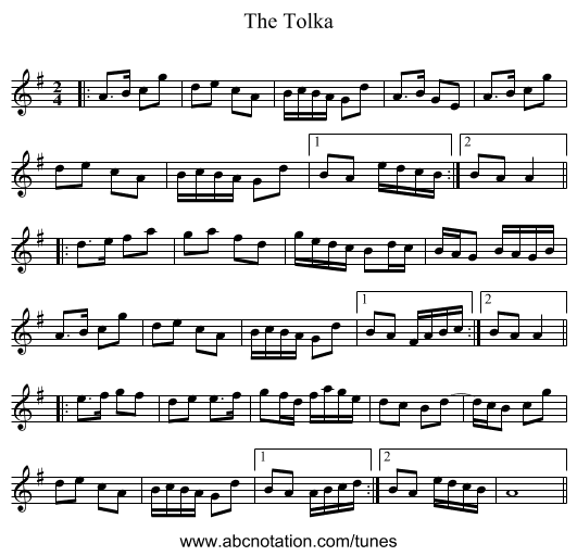 The Tolka - staff notation