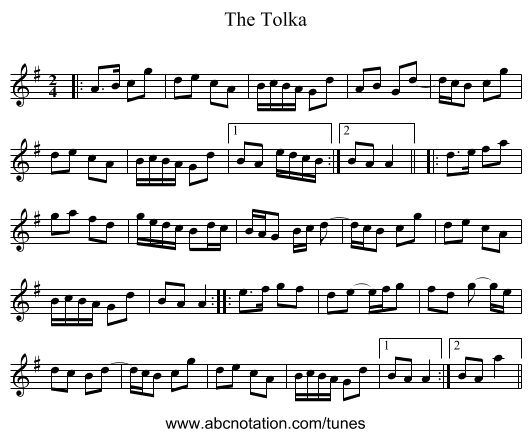 The Tolka - staff notation