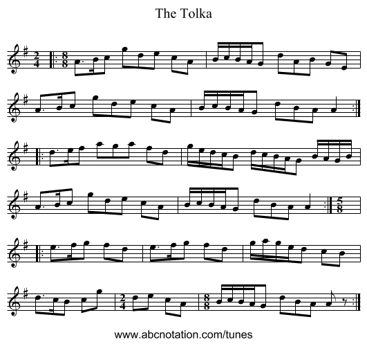 The Tolka - staff notation