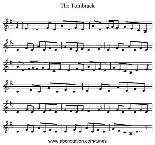 The Tombrack - staff notation