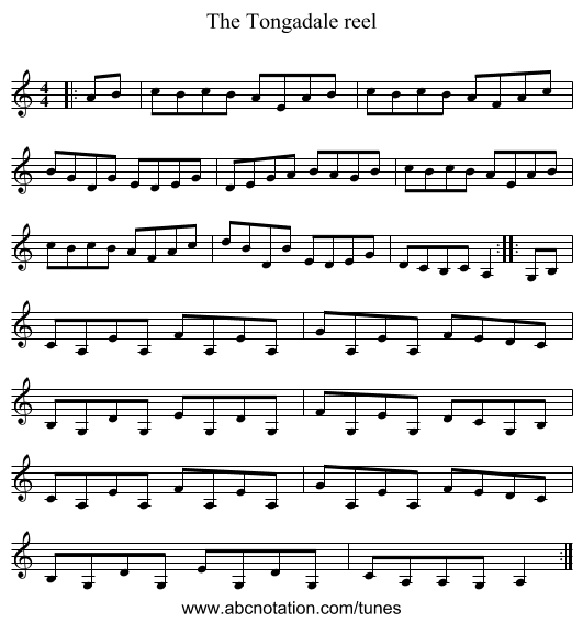 The Tongadale reel - staff notation