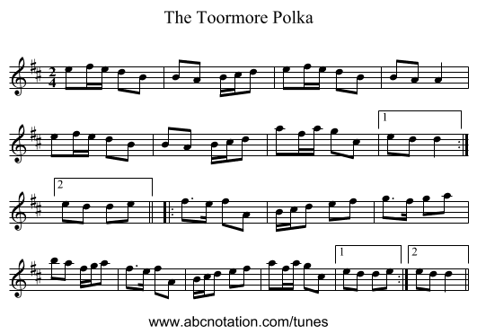 The Toormore Polka - staff notation