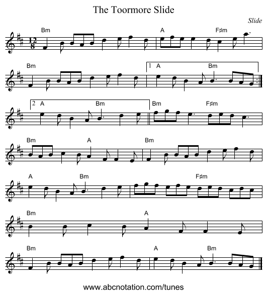 The Toormore Slide - staff notation