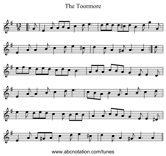 The Toormore - staff notation