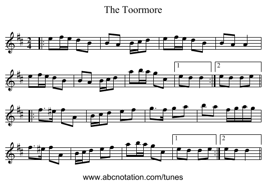 The Toormore - staff notation