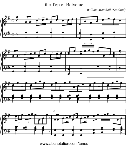 the Top of Balvenie - staff notation