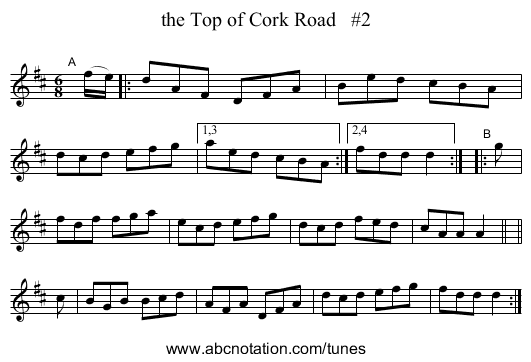 the Top of Cork Road   #2 - staff notation