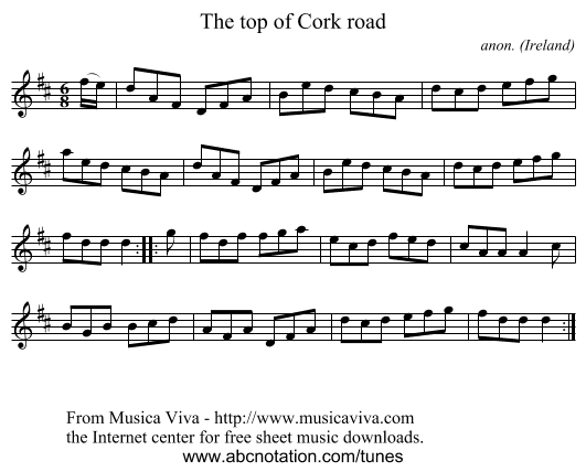 The top of Cork road - staff notation