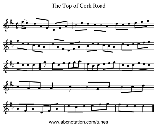 The Top of Cork Road - staff notation