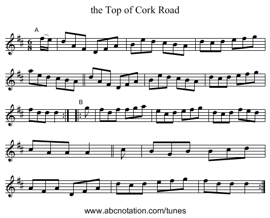 the Top of Cork Road - staff notation