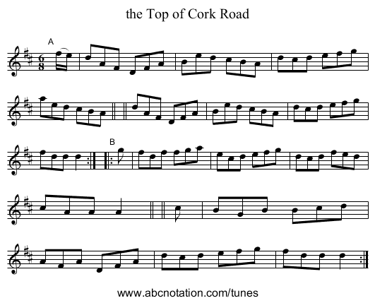 the Top of Cork Road - staff notation