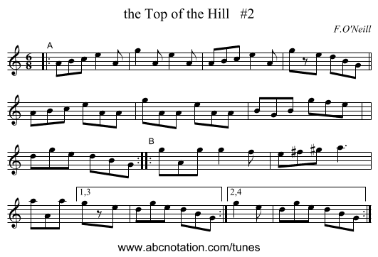 the Top of the Hill   #2 - staff notation
