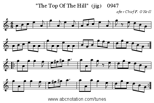 The Top Of The Hill  (jig)    0947 - staff notation