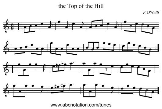 the Top of the Hill - staff notation