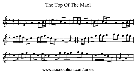 The Top Of The Maol - staff notation