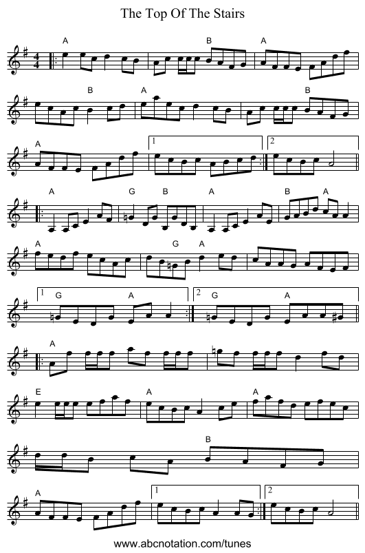 The Top Of The Stairs - staff notation