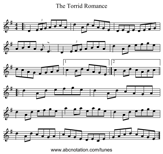 The Torrid Romance - staff notation