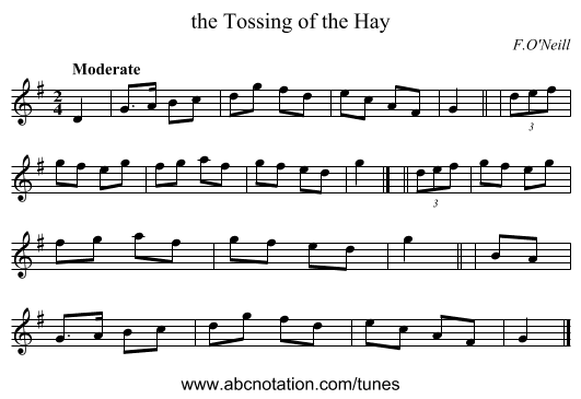 the Tossing of the Hay - staff notation