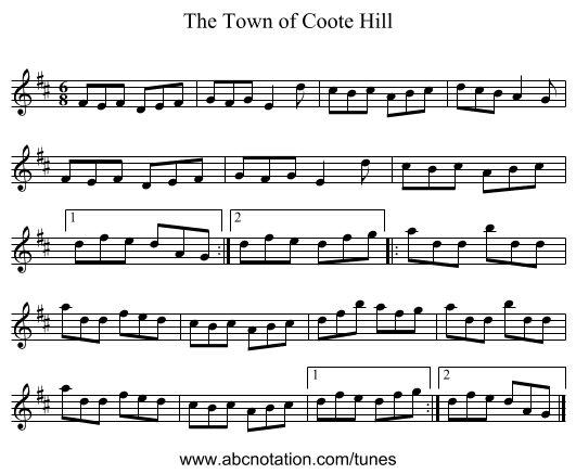 The Town of Coote Hill - staff notation