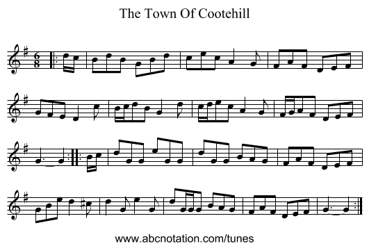 The Town Of Cootehill - staff notation