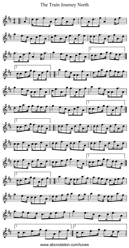 The Train Journey North - staff notation