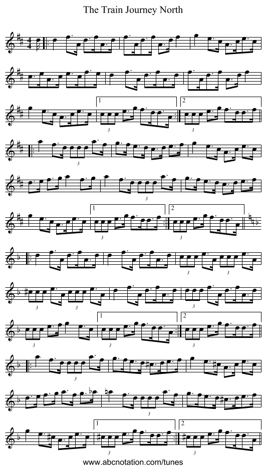 The Train Journey North - staff notation