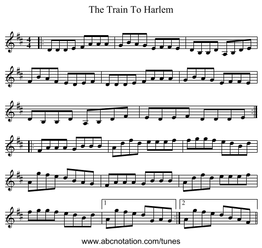 The Train To Harlem - staff notation
