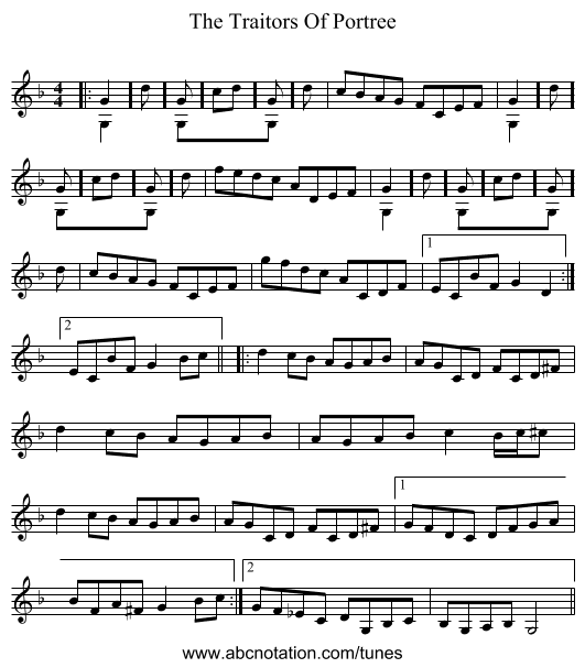 The Traitors Of Portree - staff notation