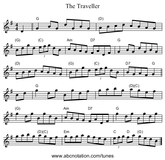 The Traveller - staff notation