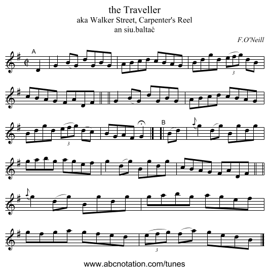 the Traveller - staff notation