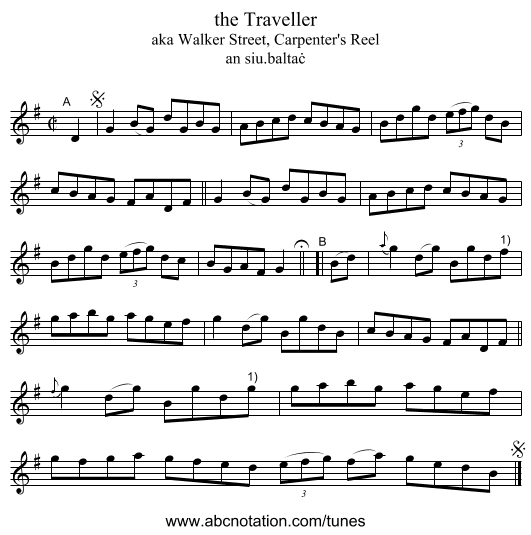 the Traveller - staff notation