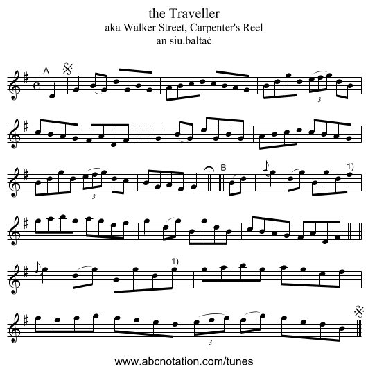 the Traveller - staff notation