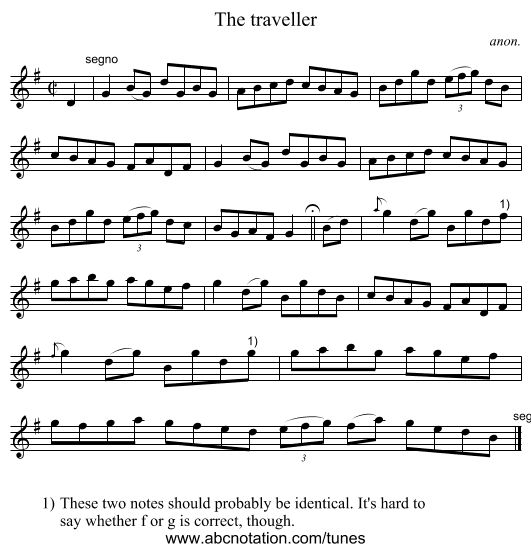 The traveller - staff notation