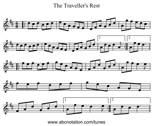 The Traveller's Rest - staff notation