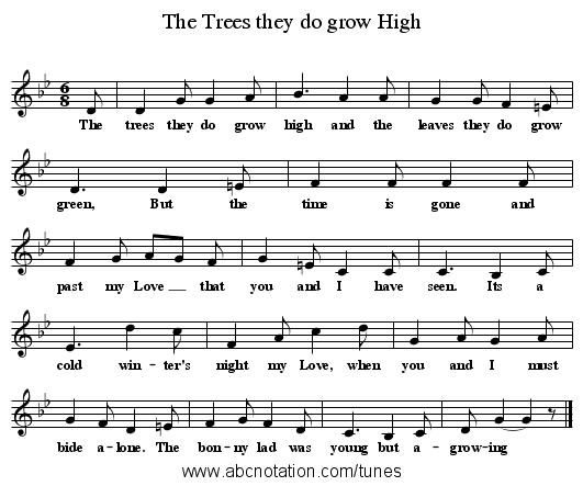 The Trees they do grow High - staff notation