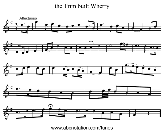 the Trim built Wherry - staff notation