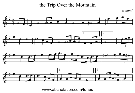 the Trip Over the Mountain - staff notation