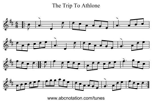 The Trip To Athlone - staff notation