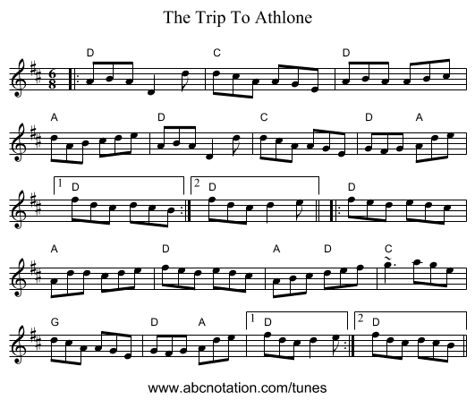 The Trip To Athlone - staff notation